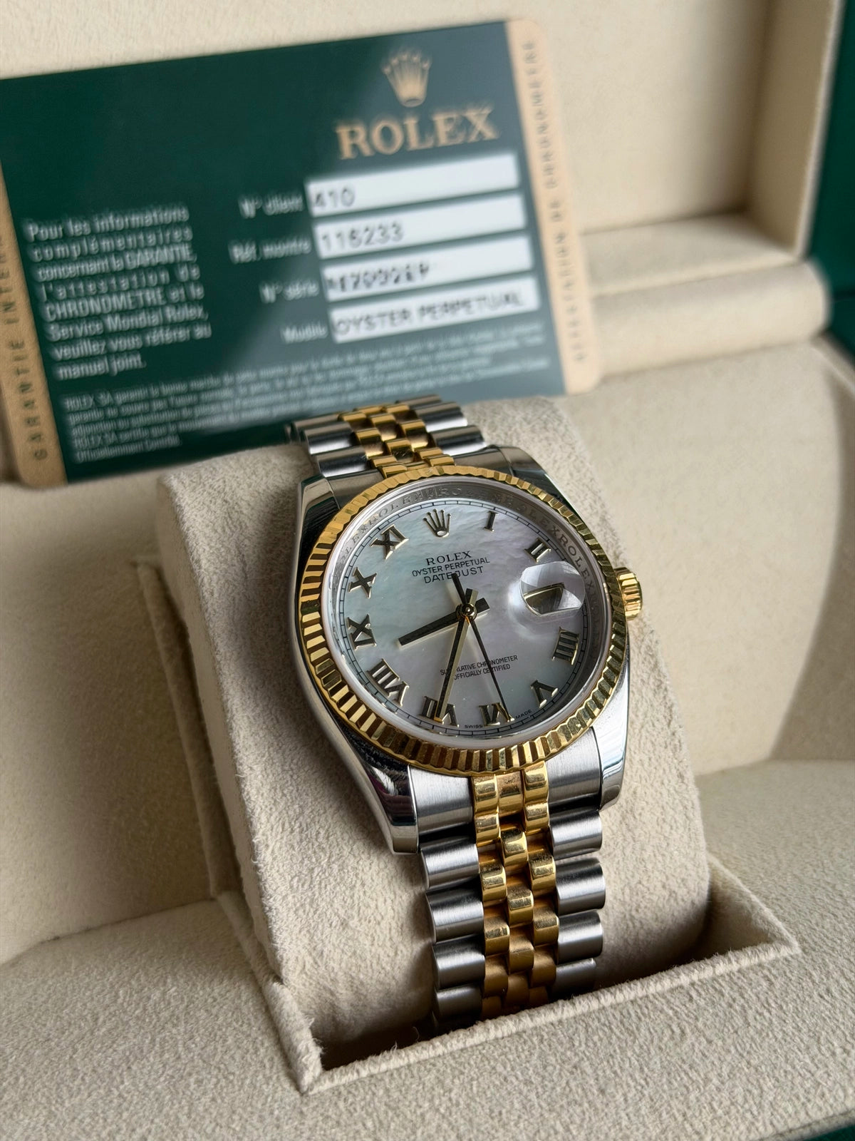 Rolex Datejust 36 Mother of Pearl Roman Dial on Jubilee 116233 Card 2008
